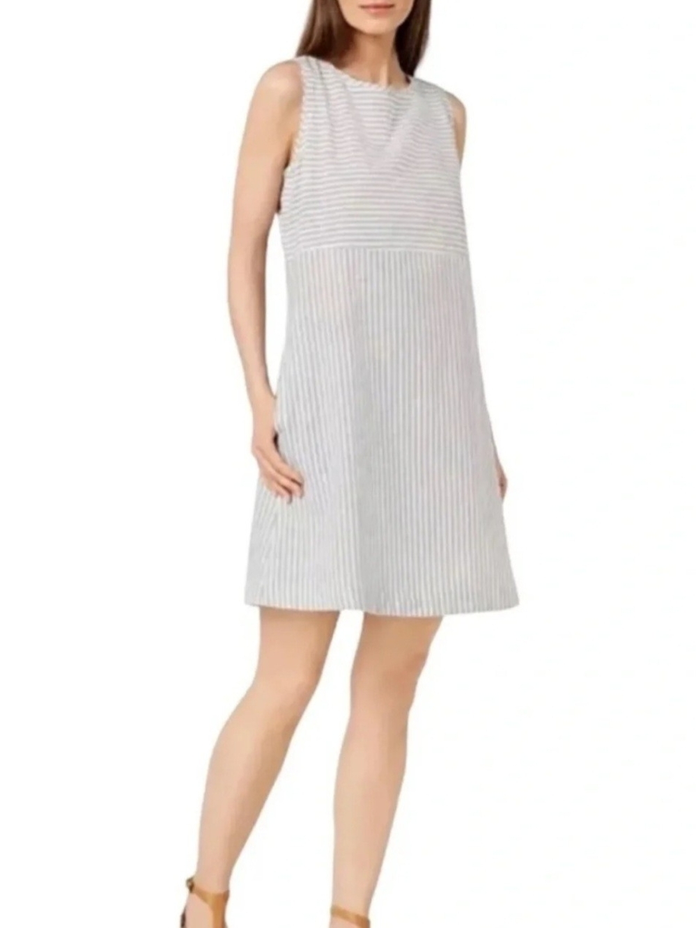 Eileen Fisher Sleeveless Hemp Organic Cotton Striped Shift Dress Size Large